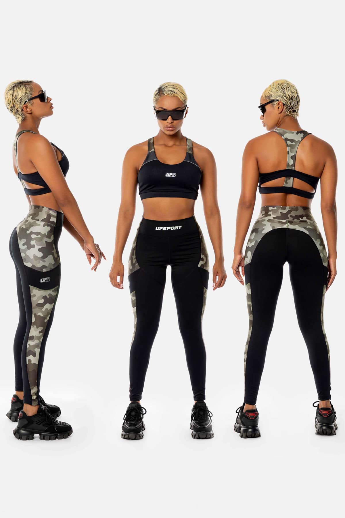 Conjunto Deportivo "Army" - Color Negro y Estampado Army -Talla Única: Se ajusta desde una talla 6 hasta una talla 12