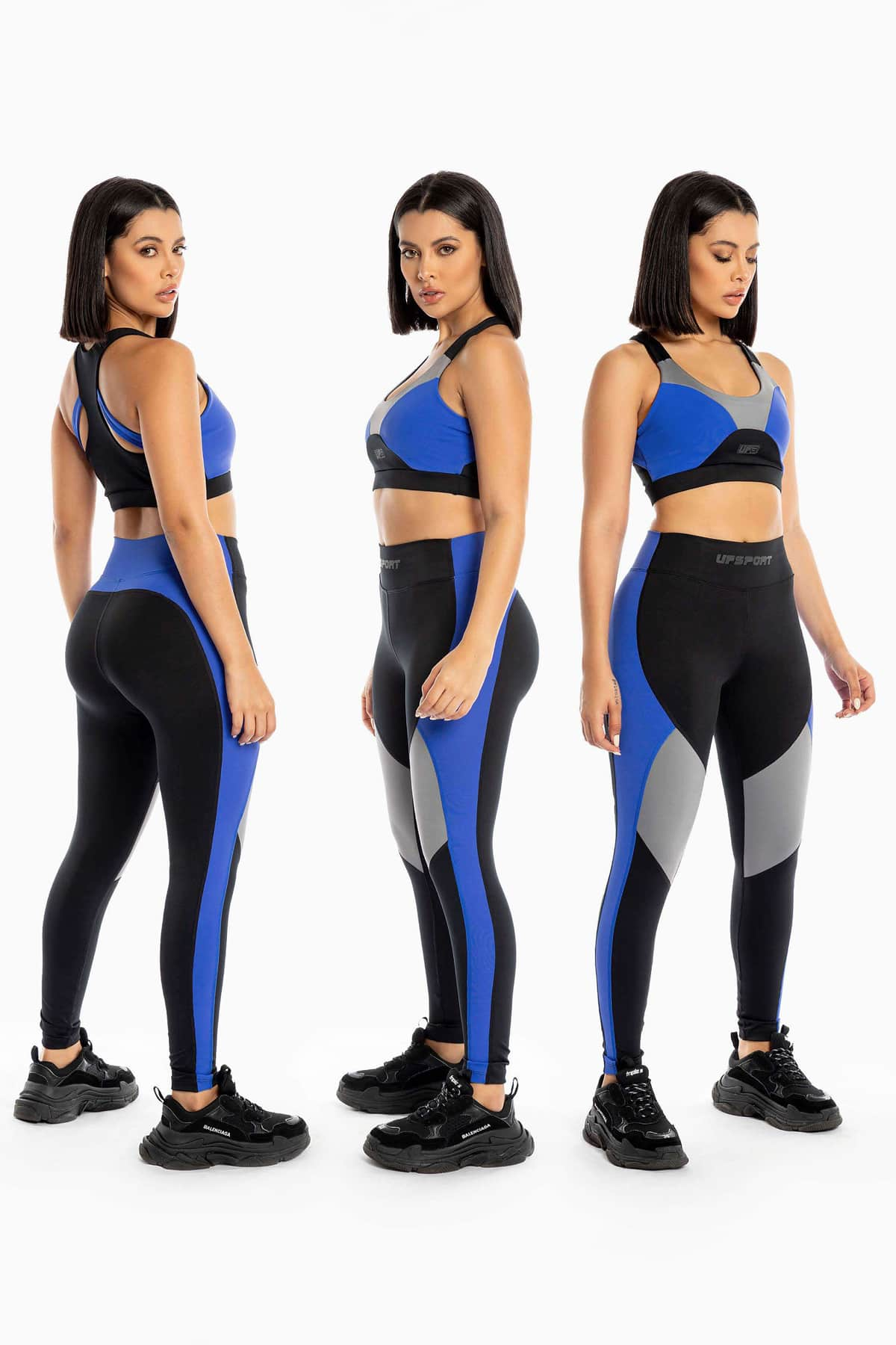 Conjunto "Active" - Color Negro, Azul y Gris - Talla Única/OneSize - Se Ajusta Desde Una Talla 6 Hasta Una Talla 12